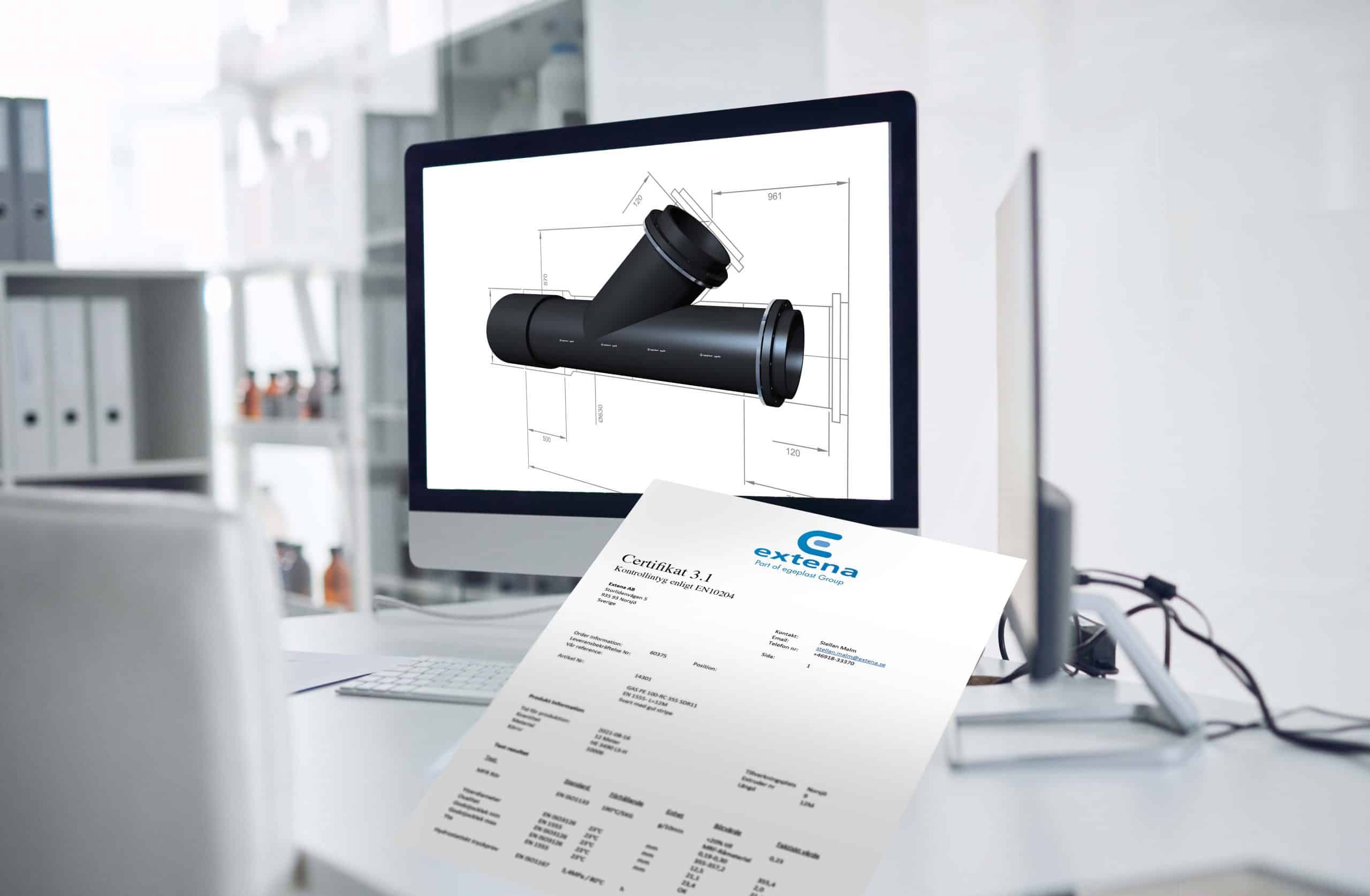 Extena erbjuder rördelar med kontrollintyg 3.1 Certifikat enligt EN10204