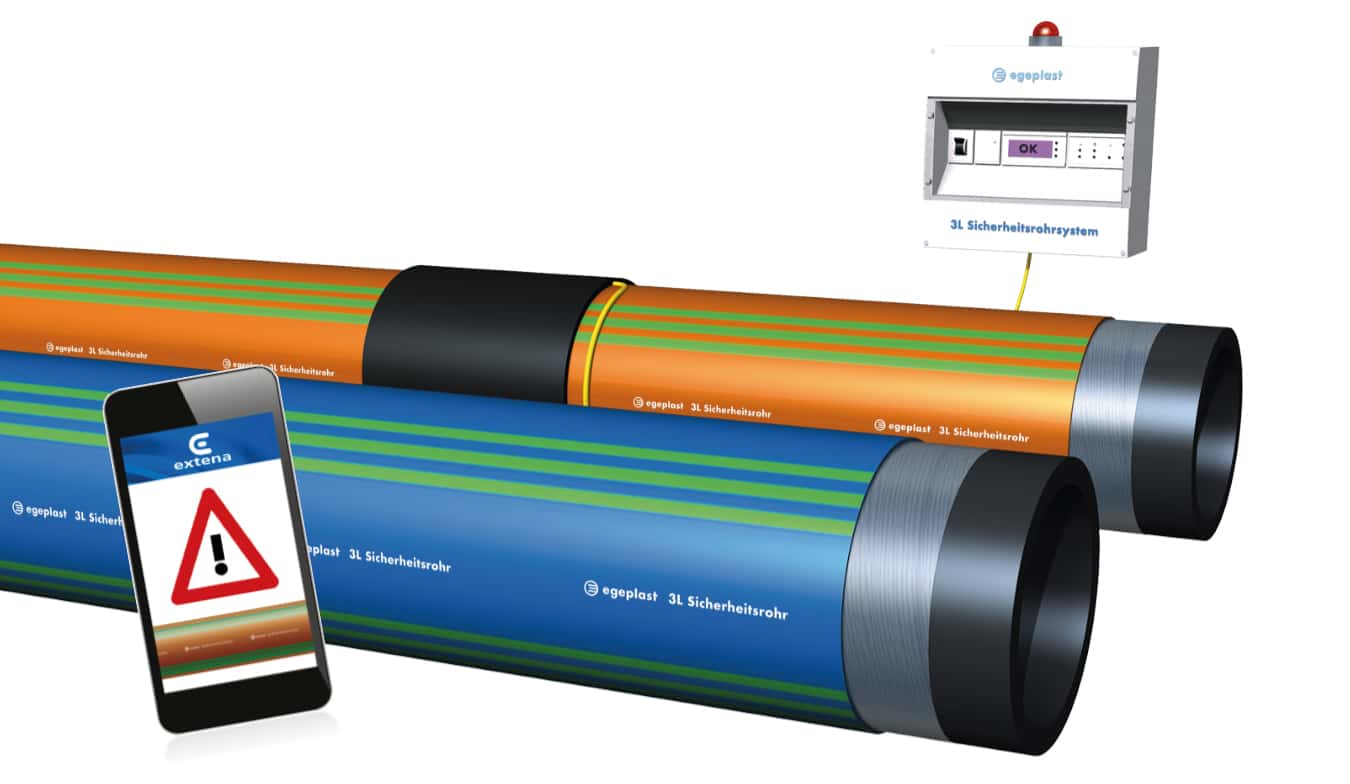 Extena 3L är ett standard tryckrör av polyeten försedd med diffusionsbarriär, kraftig mantel av PEplus och skadeövervakning online som larmar automatiskt vid skador på röret.